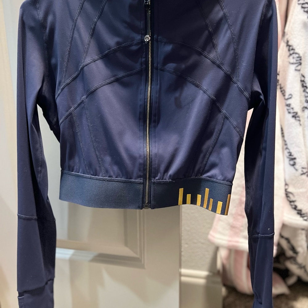 lululemon athletica Navy Zip-Up Cropped Jacket with Gold Accent